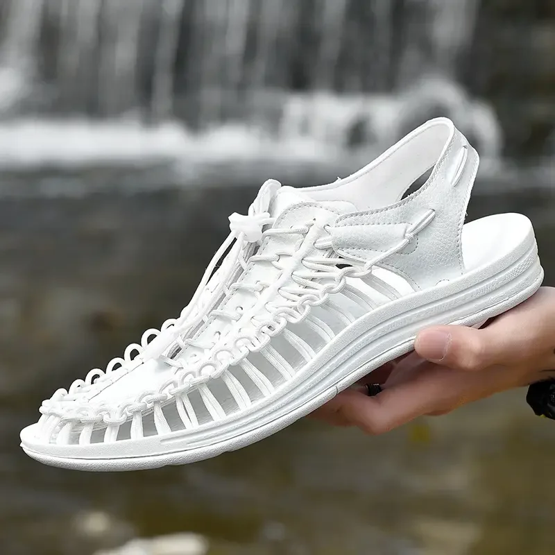 2024 New Leisure Men's Spring/Summer Knitted Sandals Fashionable and Trendy Beach Shoes with A Headband and One Step Lazy Shoes