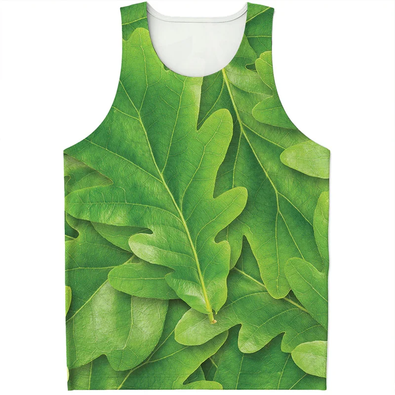 

Fashion Oak Tree Leaf Graphic Tank Top For Men 3d Print Plants Leaves Vest Summer Streetwear Oversized Tee Shirts Women Tops