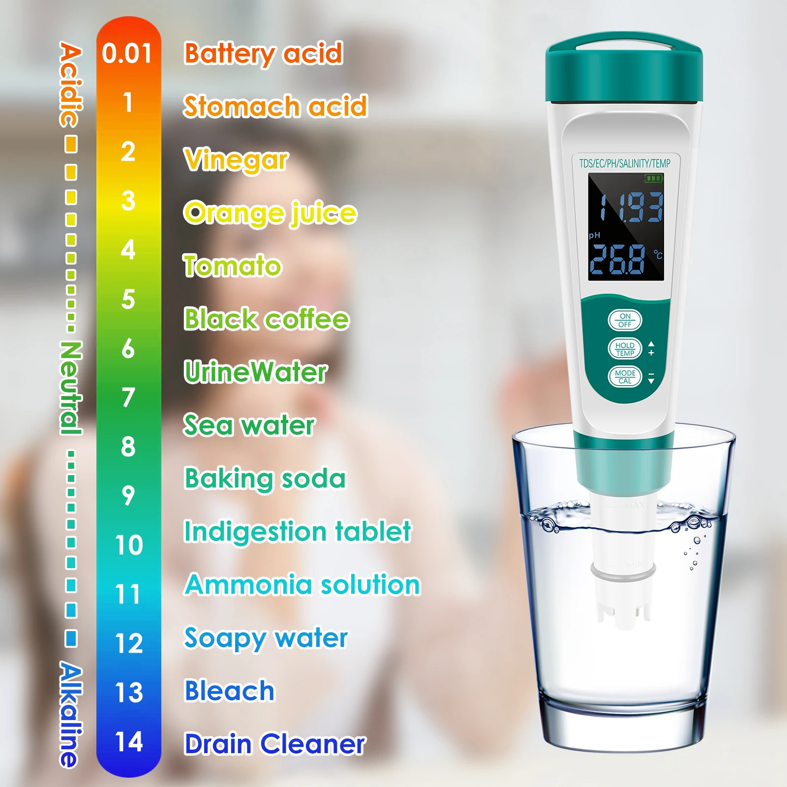 Plastic Digital Water Tester for Pool Aquarium Hydroponics