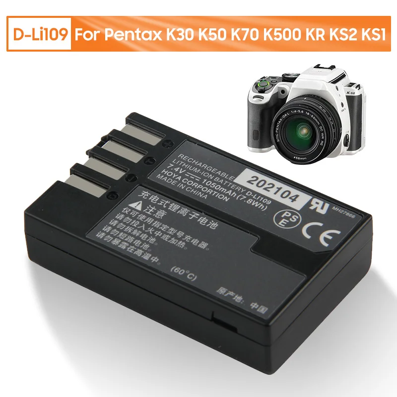 Nuova Batteria Di Ricambio D-Li109 Per Pentax K30 K50 K70 K500 Kr Ks2 Ks1 K-30 K-50 K-70 K-500 K-R K-S2 K-S1 1050Mah