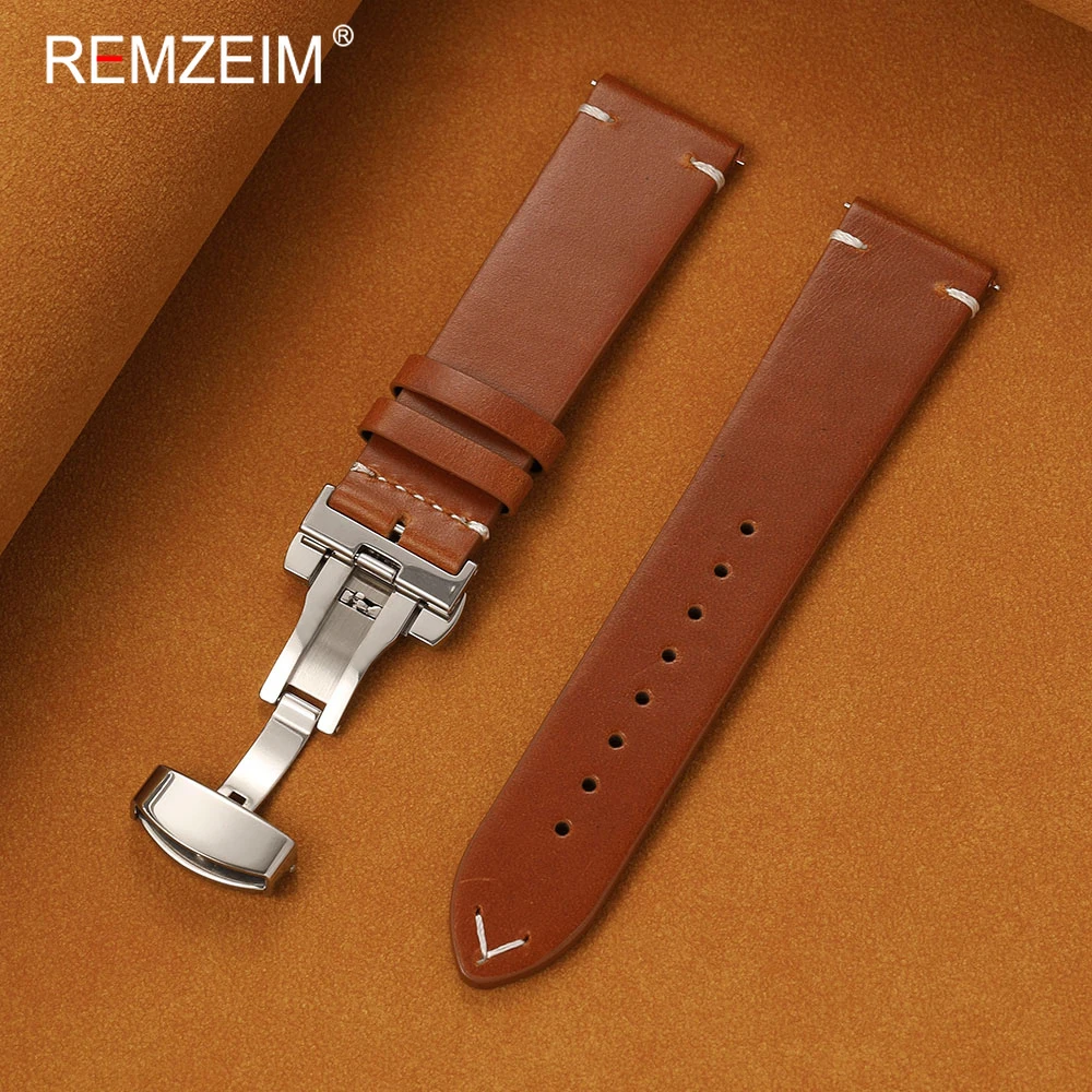 Vintage Casual Genuine Leather Watch Strap with Butterfly Buckle