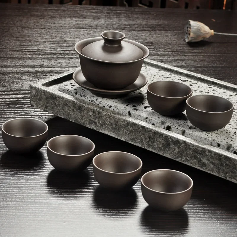 Yixing Purple Sand Tea Set Black/Red Ceramic Kung Fu Teapot Handmade Teacup Gaiwan Tureen Tea Ceremony