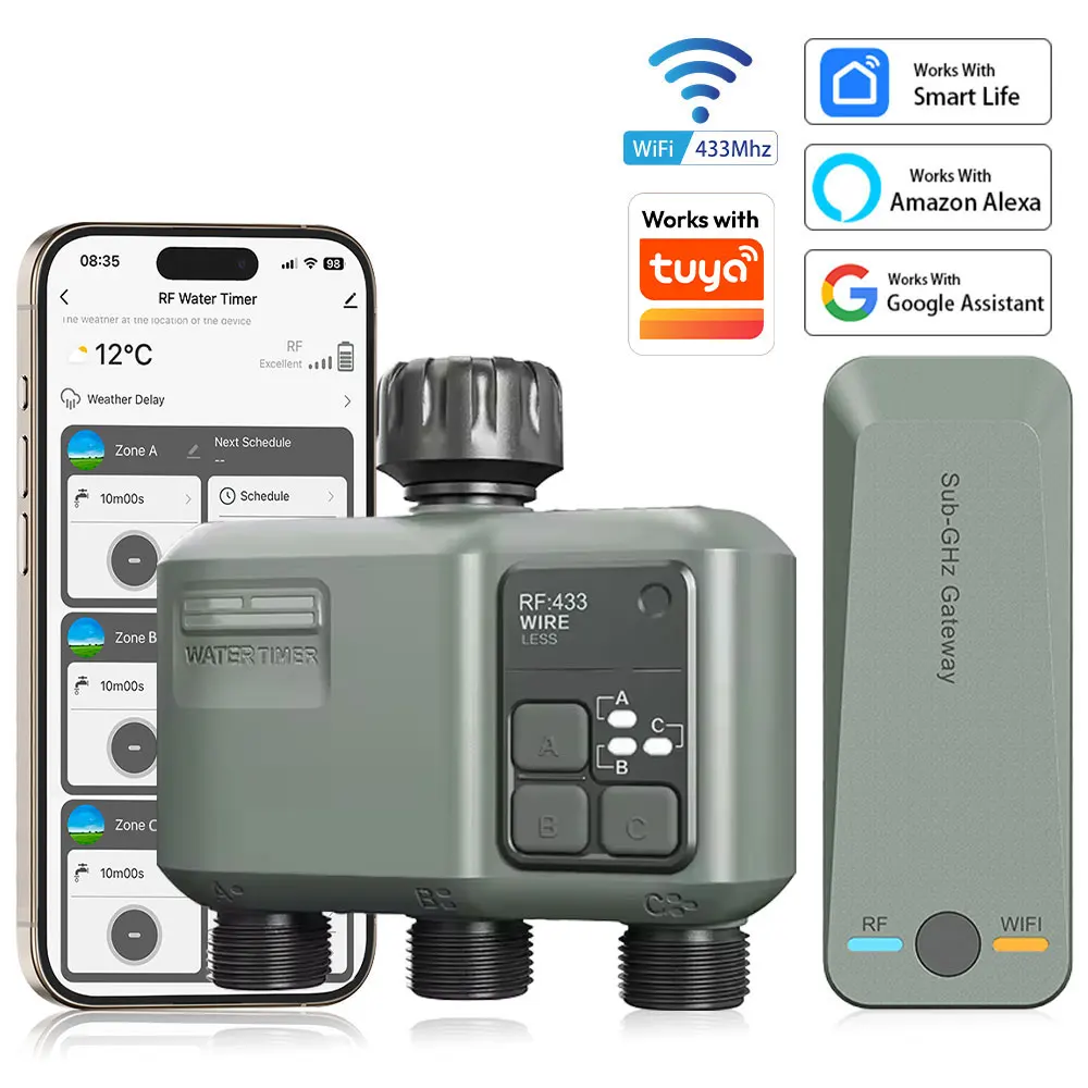 RF433 WIFI Automatic Water Timer Garden Digital Irrigation Machine Intelligent Sprinkler Used Outdoor to Save Water&Time forTUYA