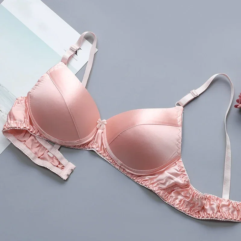 Real Mulberry's Silk Bra Thin Double-sided Underwear Without Steel Ring Comfortable Breathable Soft Women Seamless Sexy Lingerie