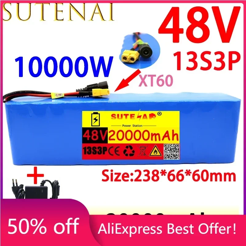 

48v20ah 1000W 13s3p 48V lithium ion battery pack XT60 plug for 54.6V electric bicycle and scooter. Engine, with BMS+54.6vcharger