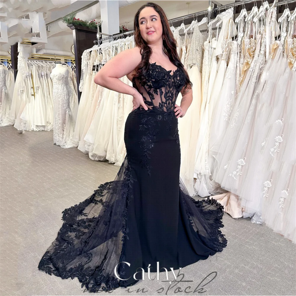 

Cathy Black Heart Shaped Neck Tulle Prom Dress 2024 Lace Embroidery Mermaid Vestidos De Fiesta Elegant Long Tail Graduation Ball