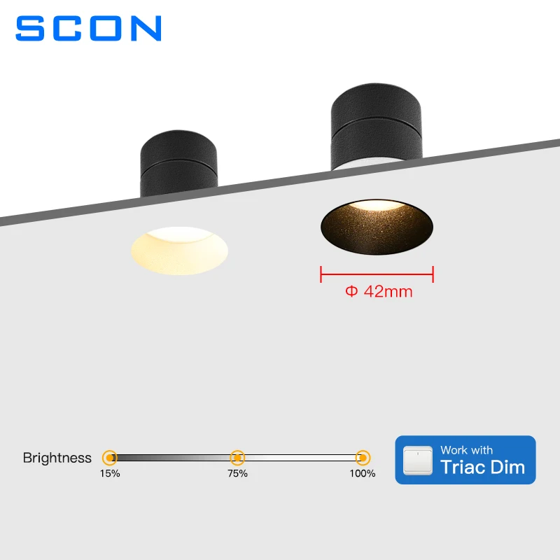 SCON Smart Triac Dimming LED Downlight Borderless Embedded Anti Glare 5W COB Spotlight Ceiling Lamp For Living Room Bedroom