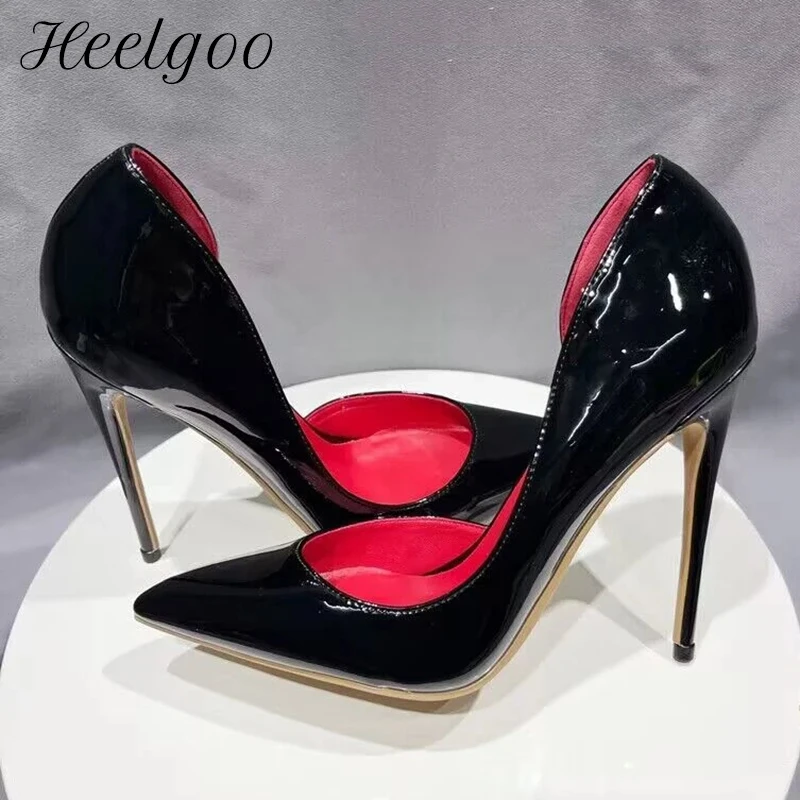 

Heelgoo Red inside Black Patent Women Sexy Pointy Toe High Heel Shoes for Wide Foot Elegant Classic Stiletto Pumps for Party