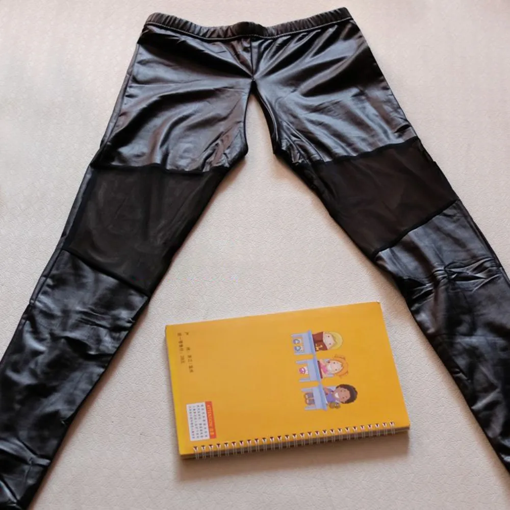 Open Crotch Outdoor Sex Women Fashion Stretch Slim PU Faux Leather Pants High Waist Leggings Waterproof Slim Sexy Black Trousers