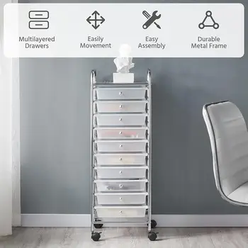 Rolling Cart Organizer Trolley with 10 Storage Drawers 3