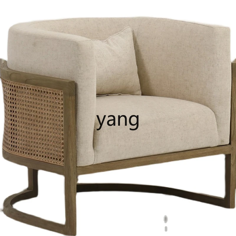 

Yjq Silent Style Solid Wood Rattan Couch Vintage B & B Balcony Designer Single Leisure Chair