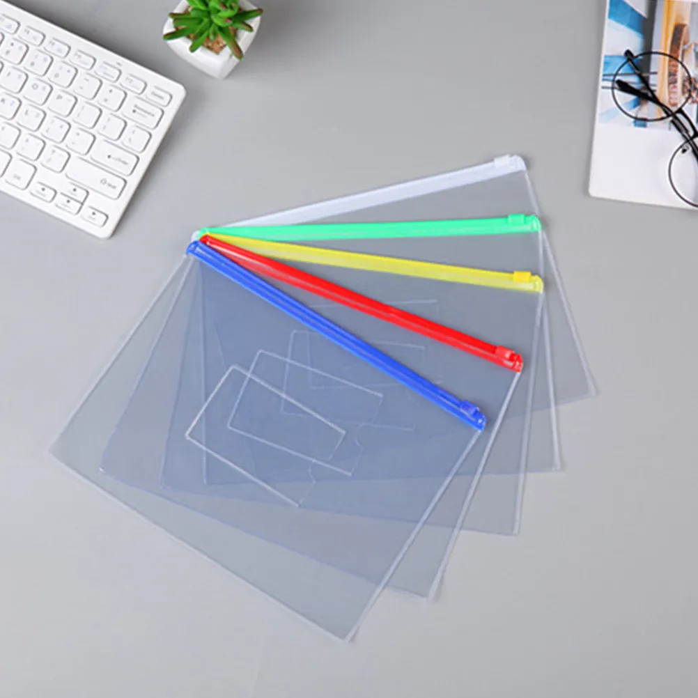 10Pcs 투명 재사용 가능한 지퍼 파일 가방 A4 방수 PVC 편지지 주최자 사무실 학교 청구서 용 휴대용 문서 가방