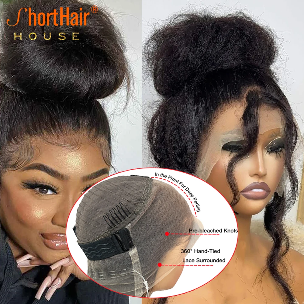 Brown Kinky Straight Wigs Human Hair Wigs Invisible Strap 360 Glueless Wear And Go Wig HD Lace Yaki Straight Closure Wig