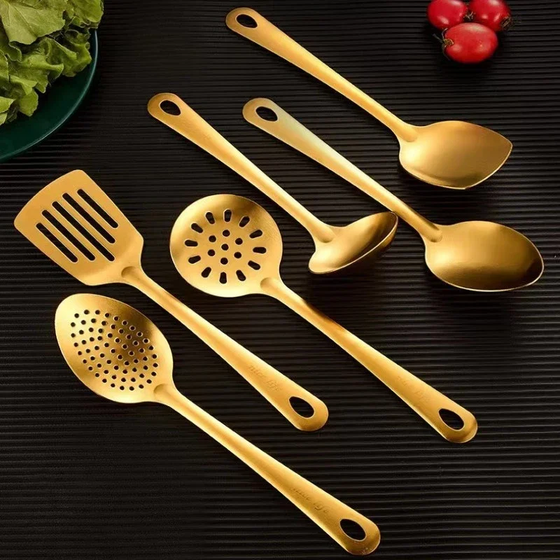 Stainless Steel Cutlery Set Kitchen Utensil Cooking Spatula Korean Golden Soup Spoon Hot Pot Spoon