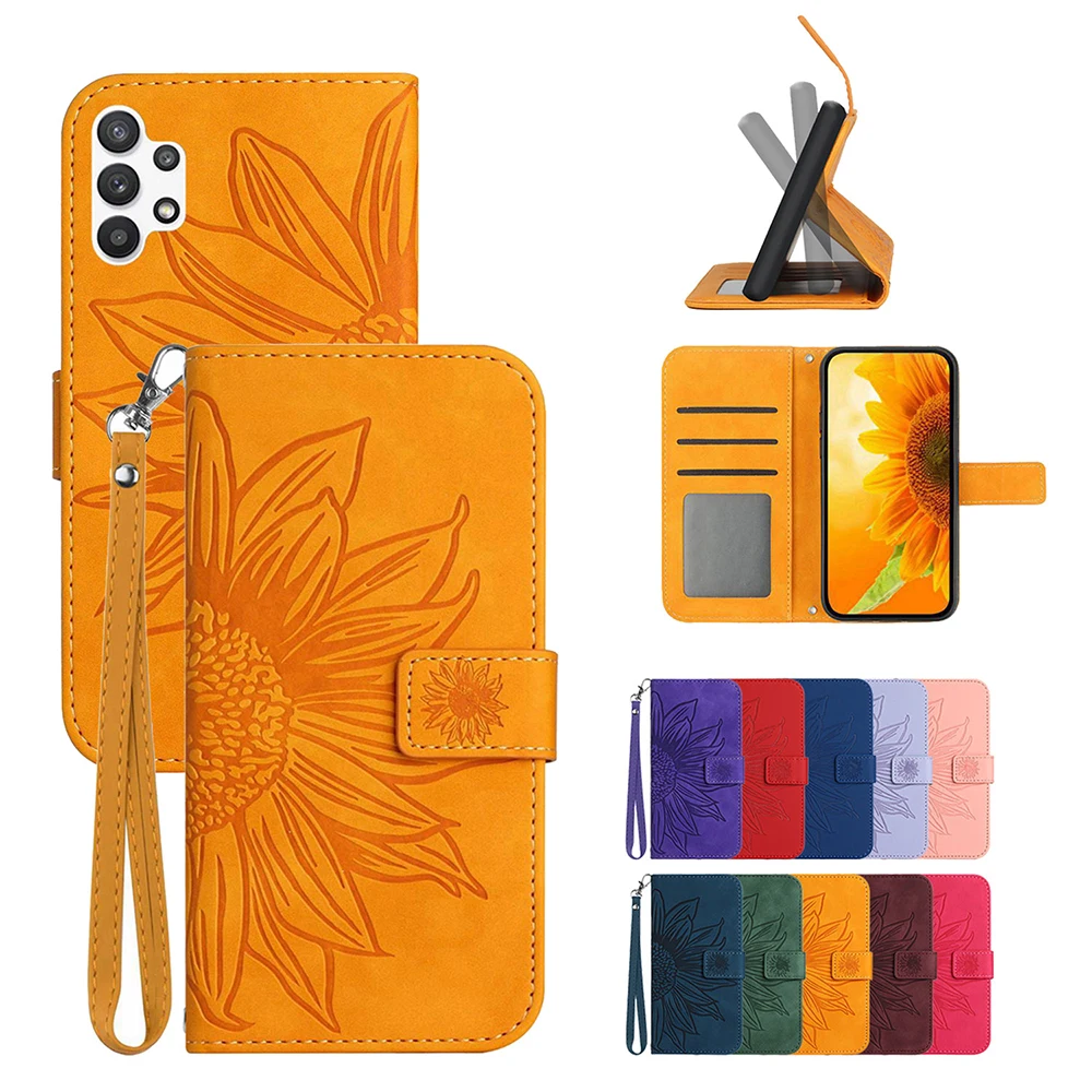 

Funda Deluxe Sunflower Phone Leather Case For Samsung Galaxy Wide5 Wide6 Wide4 Jump 2 A Quantum 4 3 Buddy 2 Wallet Cover Coque