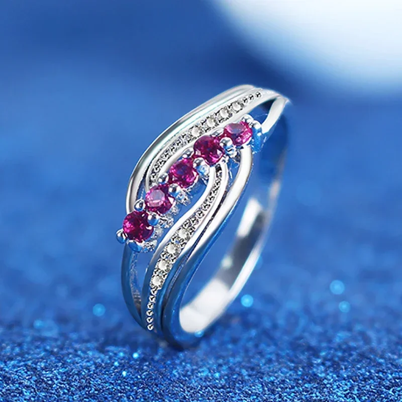 925 Sterling Silver Ring Cross Red Tone for Women Wedding Trendy Jewelry Stamp Dazzling CZ Stone Large Ring Anillos silver ring wedding rings silver rings silver cross ring