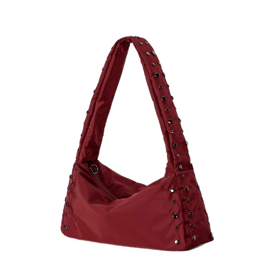 Autumn&Winter Women Cotton Padded Shoulder Bag Large Capacity New Handbag Solid Quilted Tote Bag Embroidered Thread Underarm Bag