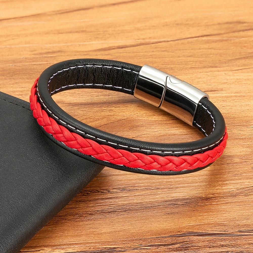 Braided Rope Leather Bracelet Men Stainless Steel Charm for Friend Couple Birthday New Year Gift