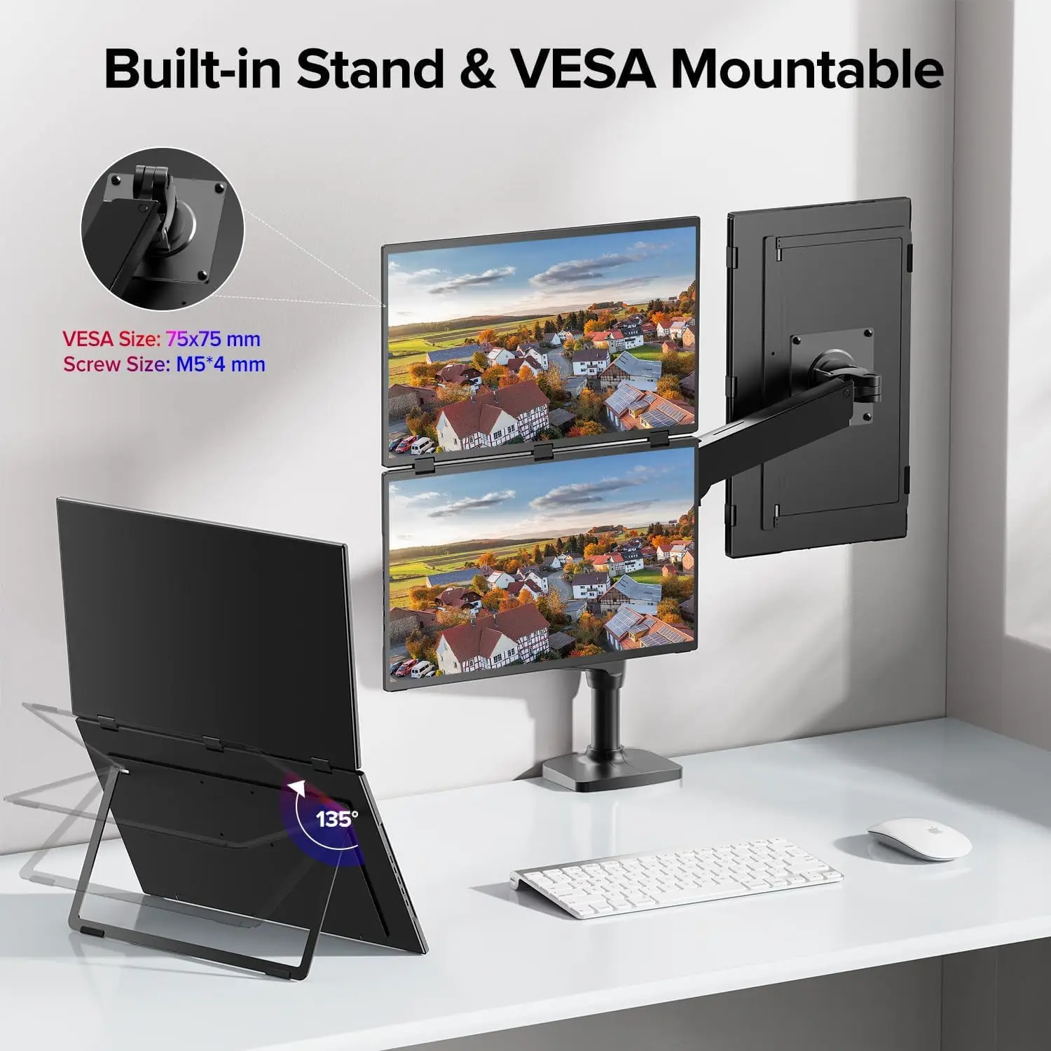 UPERFECT 18.5 '' 100Hz FHD شاشة تعمل باللمس مزدوجة ثلاثية المراقبة المحمولة IPS USB-C HDMI HDR شاشة ثانوية قابلة للطي الكمبيوتر المحمول الكمبيوتر المحمول مراقبة الألعاب 100٪ sRGB ويندوز ماك أندرويد Plug & Play