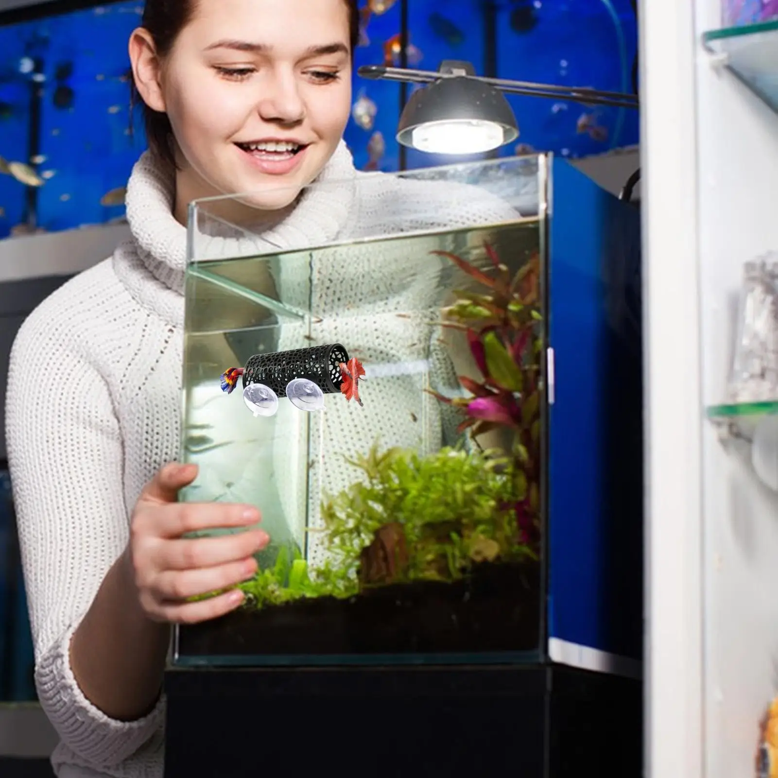 Aquarium-Fischversteck Schwarzes Hohlrohr mit Saugnapf für Betta und Kleine Fische Aquarium-Dekoration Aquariumzubehör – Detail 1