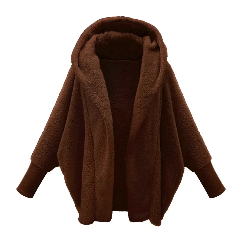 

New Spring and Autumn Women's Clothing Jacket Solid Colored Plush Hooded Long Sleeved Loose Casual Pocket Trench Coat for Women