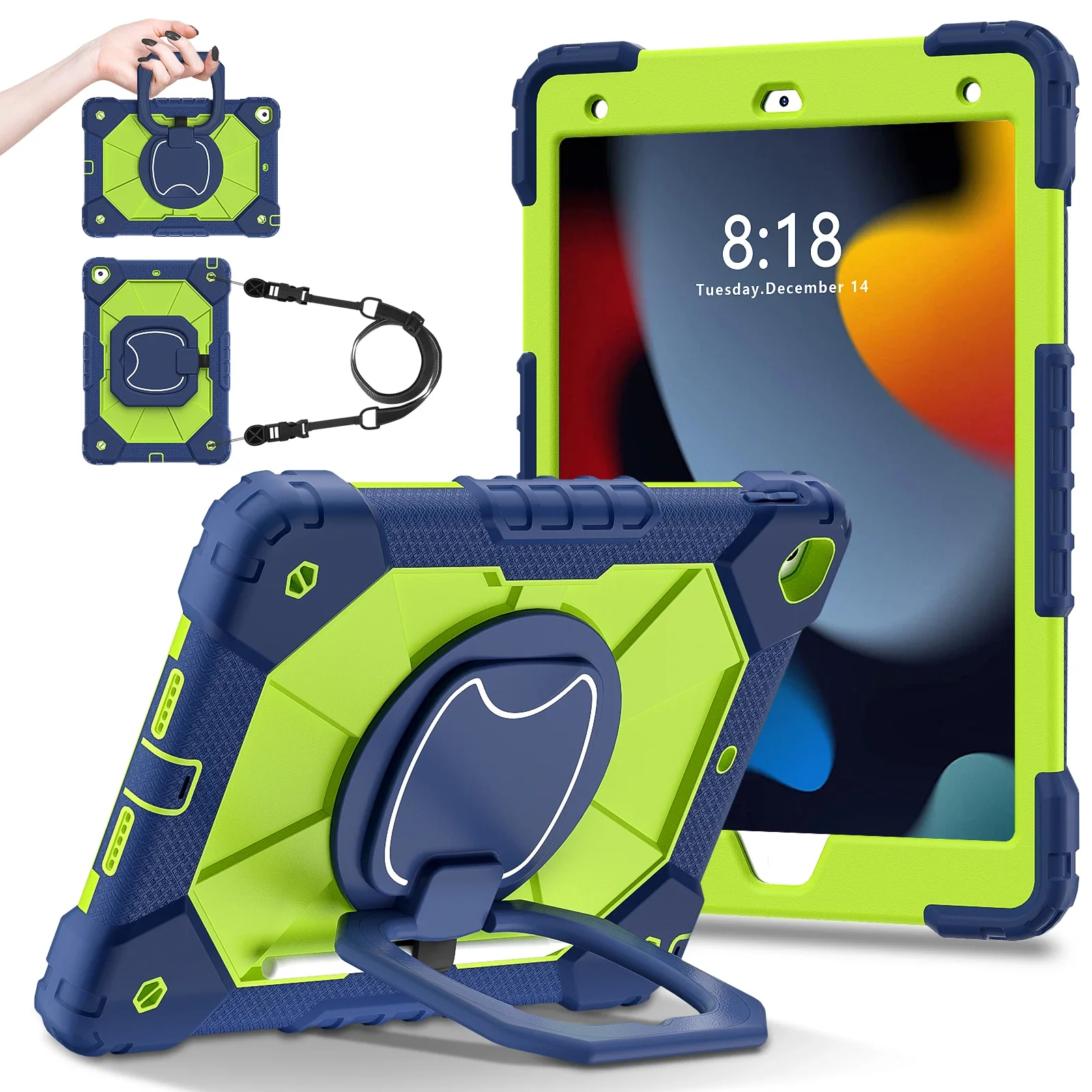 Heavy Duty Shock-Resistant Rotating Stand Tablet Case Cover
