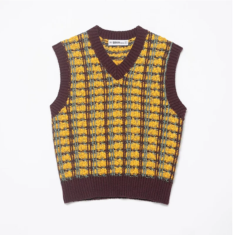 Texture Knitting Vest Sleeveless Pullover V neck Women Sweater Vest 2025 New Y2K Vintage Knitwear Women's Autumn Clothing ﻿