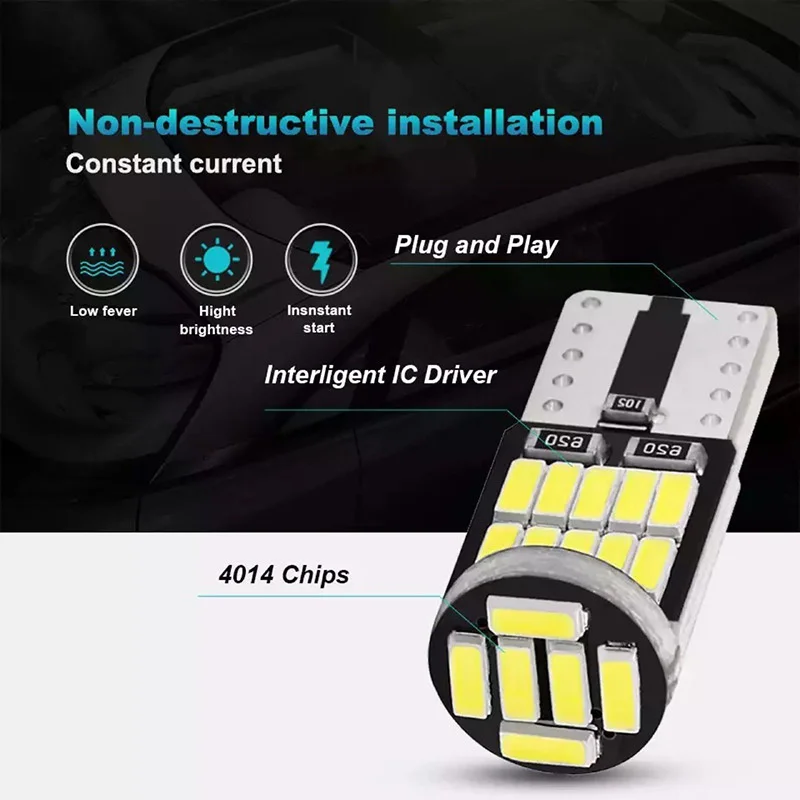 W5W Led T10 168 194 Signal Lamp Canbus 4014 26SMD For Car Interior Map Dome Parking Position Lights 10Pcs led car lights