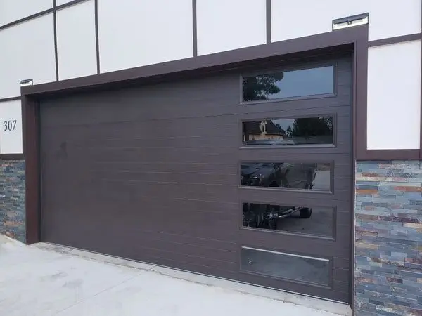 Waterproof Automatic Garage Door Black Aluminum Framed Frosted Glass Sectional Residential Garage Screen Door with Motor
