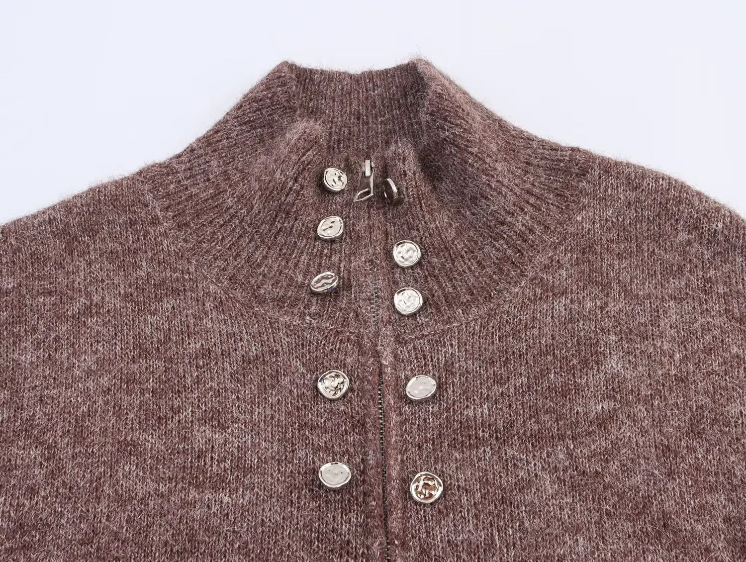 Women's Jacket Streetwear Fall Solid Color Long Sleeve Button-Embellished Zippered Knitted Cardigan Jacket Casual Fashion Coat