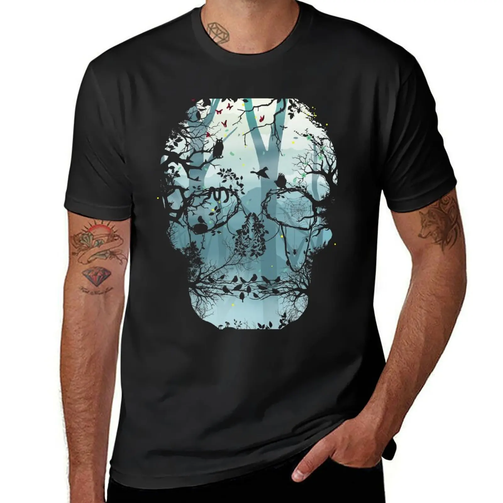 

Dark Forest Skull T-Shirt funnys customizeds tops heavyweights t shirt for men