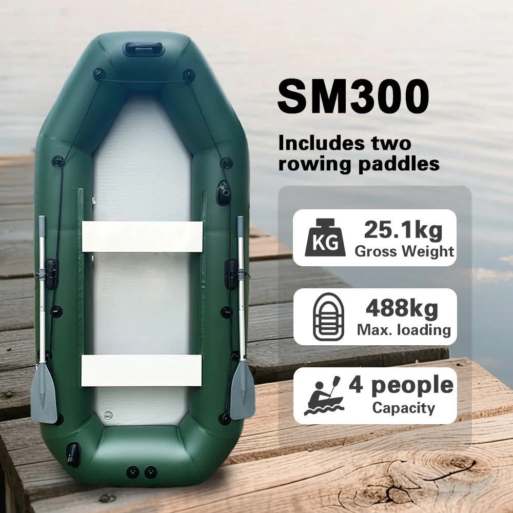 Bateau à rames gonflable PVC 3m pour famille - Kayak pêche et sports nautiques avec accessoires inclus