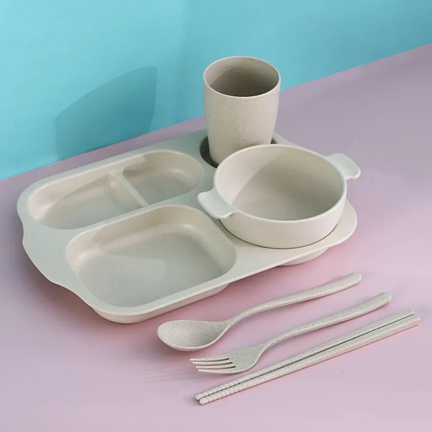 Wheat straw dish 6Pcs Children Dishes Set