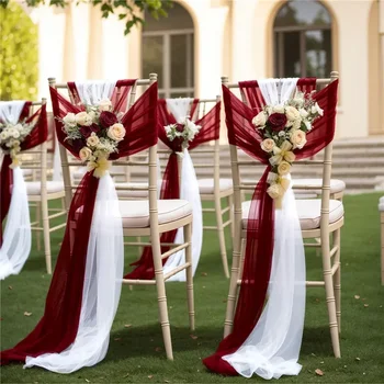 Ensemble de Ceinturage de Chaise en Mousseline Brillante, 17x250cm, 10/50 Pièces, Couvre-Chaise en Gaze, Ruban, Décoration pour ixde Mariage, Couloir 1