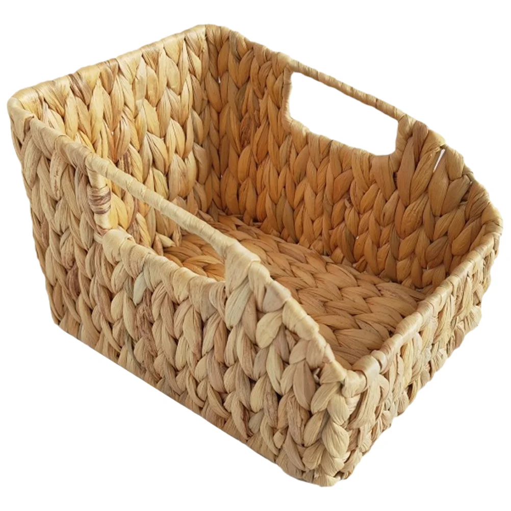 

Large Seagrass Wicker Storage Basket Handles Water Hyacinth Magazine Storage Bins Bathroom Organizer Retro Woven Makeup
