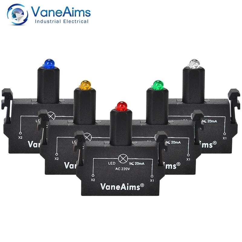 VaneAims LED 표시기 접촉 모듈 LA36M 조명 버튼 스위치 용 빨간색 파란색 노란색 흰색 녹색 12V 24V 36V 48V 220V 380V