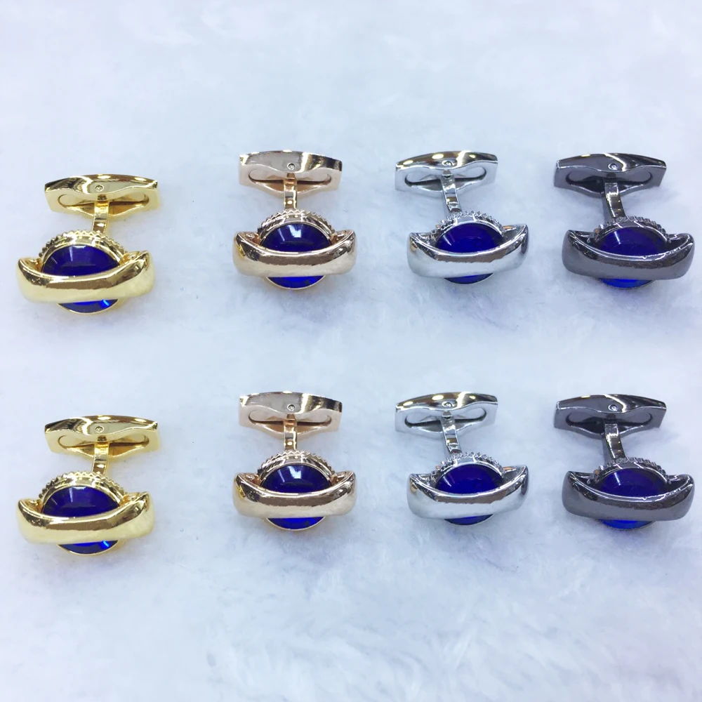 

MAS Luxury High Quality CT Round Blue Gemstone Cuff Links Detail Business Suit Shirts CuffLinks Classic Buttons Box Set