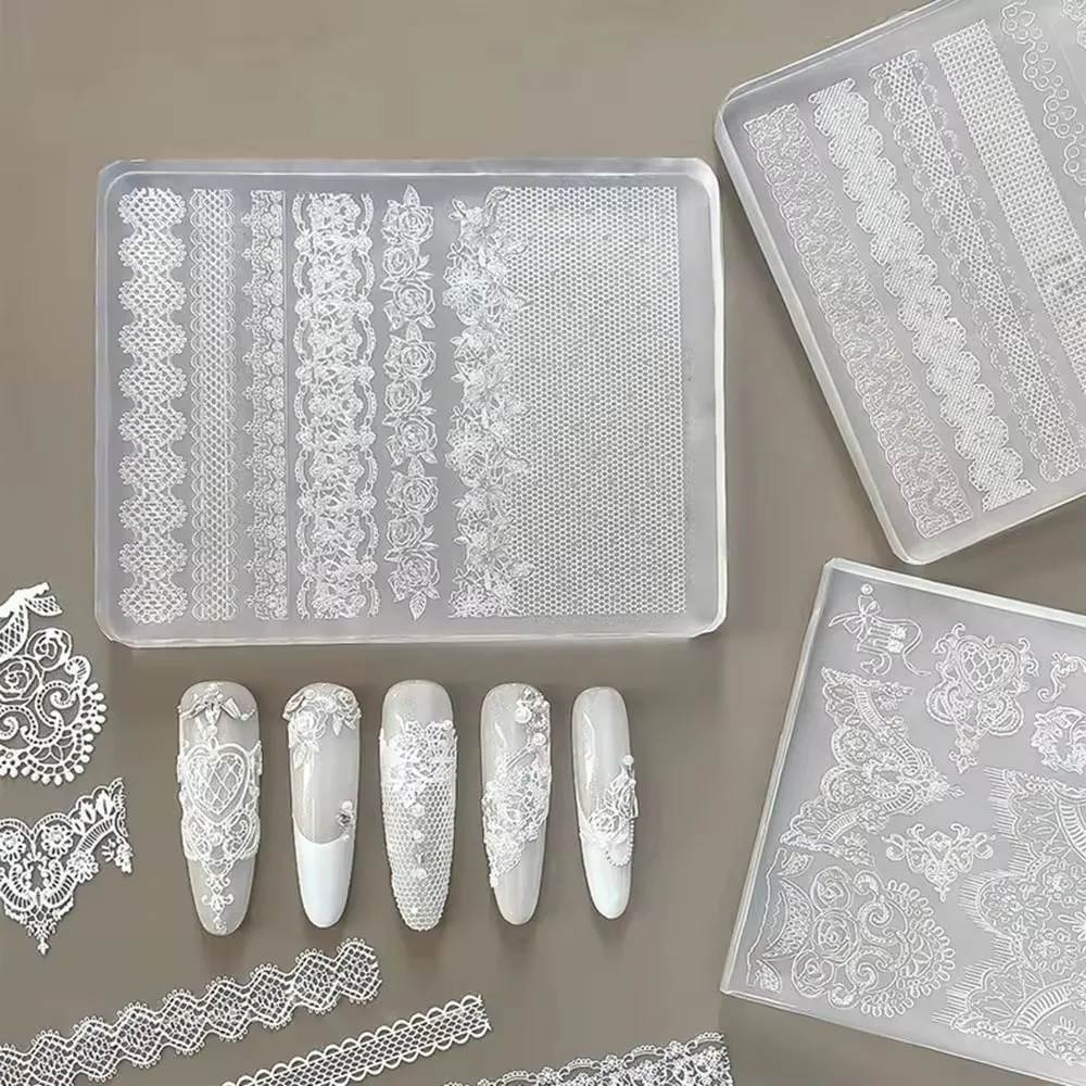 1개 3D 레이스 장미 실리콘 네일 아트 몰드 속이 빈 프렌치 보우 그리드 참 네일 템플릿 DIY 섹시하고 우아한 레이스 네일 아트 몰드 장비