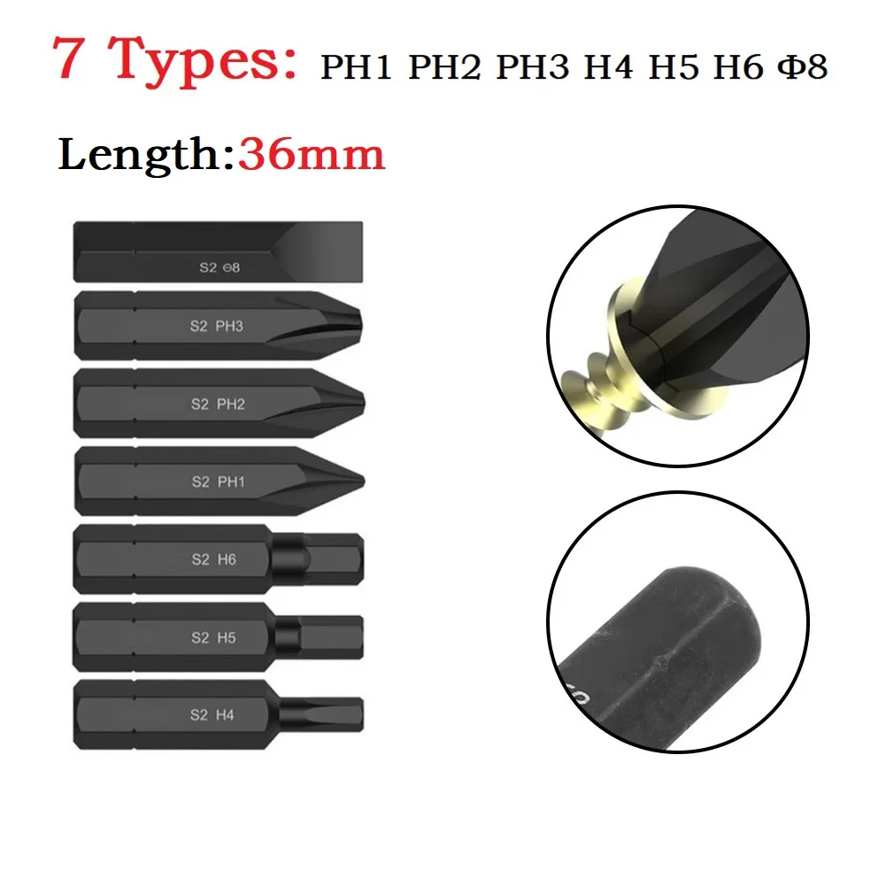 

36mm Hex Shank Impact Electric Cross Screwdriver Bits PH1/PH2/PH3/H4/H5/H6/Φ8 Electric Screwdriver Hexagonal Screwdriver Head