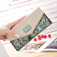 Wristlet Fashion Envelope Women Wallet Hit Color 3Fold Flowers Printing PU Leather Wallet Long Ladies Clutch Coin Phone Purse 1