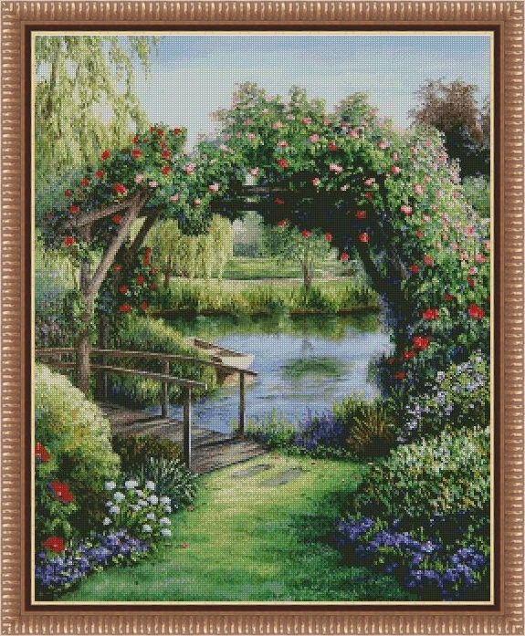 

Cross Stitch DIY Embroidery Set, DMC Threads, Craft Handicraft, Different Cat,52-flower arch by the lake 55-66