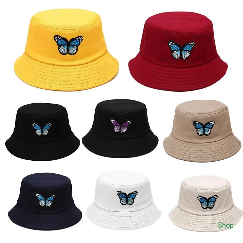 

Dropship for Butterfly Embroidery Bucket Hat Harajuku Candy Color Cotton Panama Fisherman