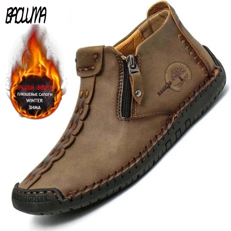 Classic Winter Men's Boots Warm Men's Snow Boots Leather Autumn Ankle Moccasins Outdoor Waterproof Sneakers