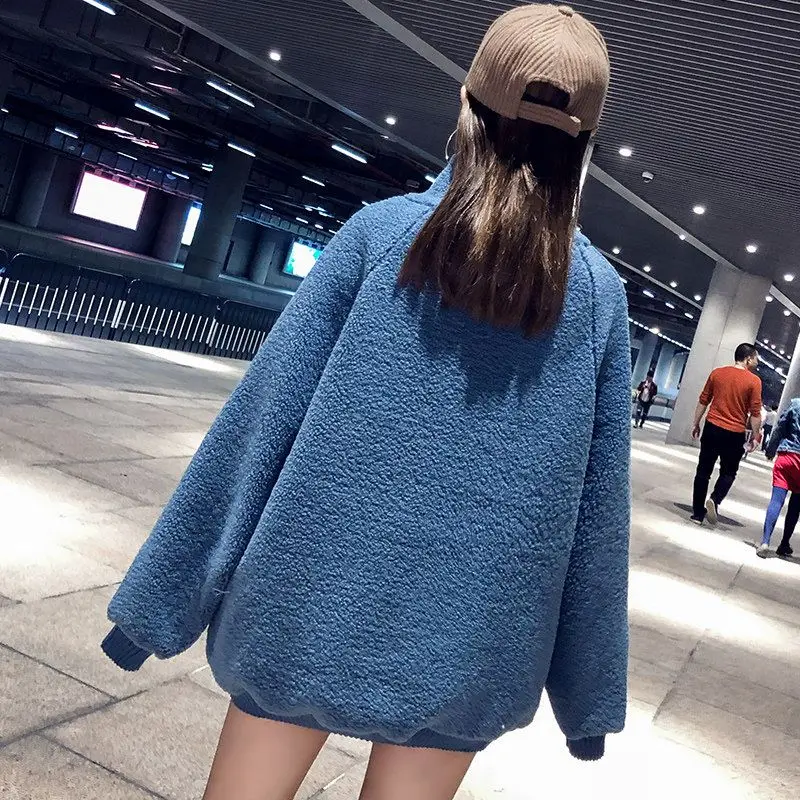 Y2k New Women's Lambswool Sweatshirt Turtleneck Long Sleeve Jackets Hoodie Tops Loose Korean Fashion Padded Thick Warm Pullover