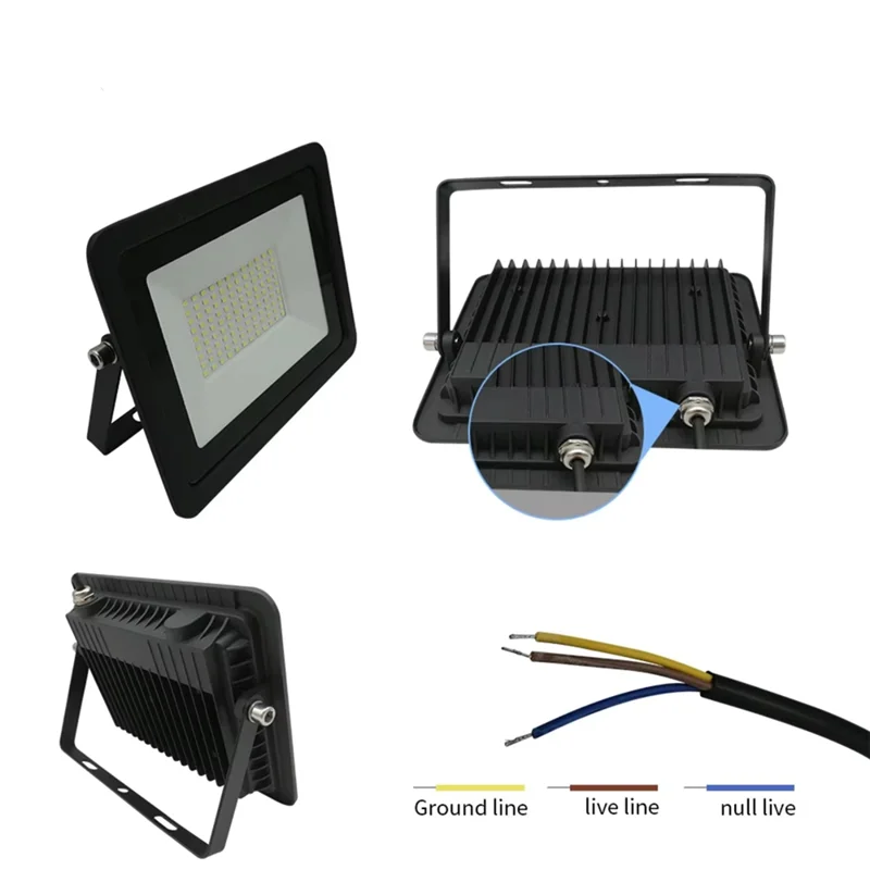 AT05-AC220V LED PIR 투광등 50W 블랙 쉘 방수 야외 유도 스포트라이트 가로등 마당 조명