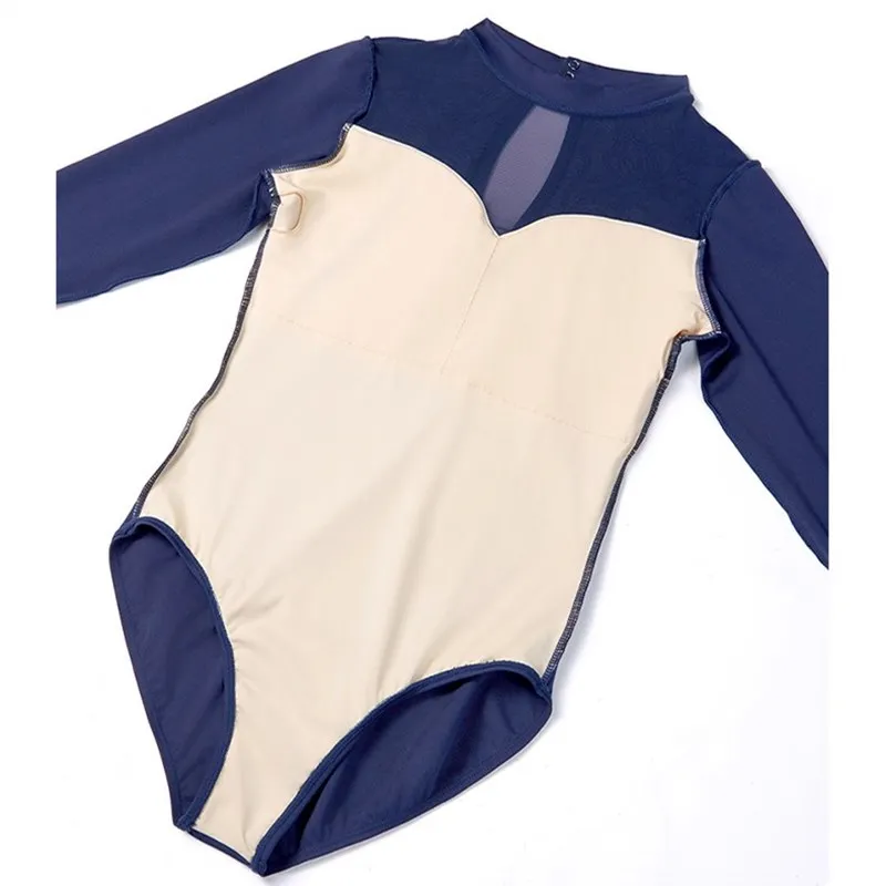 AC 6336 V-Neck Mesh Keyhole Long Sleeve Unitard For Dancers & Fitness - Power Mesh & Tricot