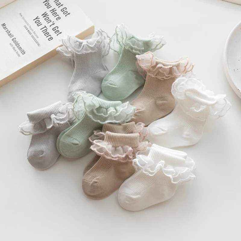 0-2 Years Baby Socks for Girls Lace Ruffles Toddler Sweet Anti-Skid Princess Socks Spring Fall Cute Kids Socks