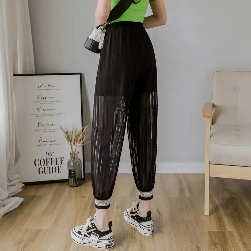 2024 Summer Korean Version of Hip-hop Style Fashionable and Personalized High Waisted Pocket Breathable Hollow Mesh Hoodie Pants
