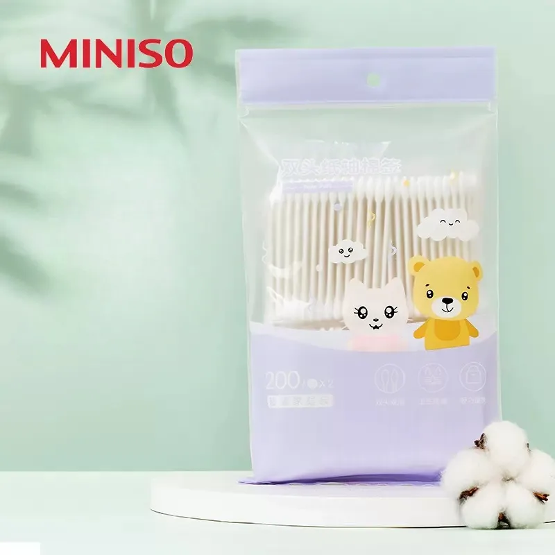 

400Pcs/Bag MINISO Double-headed Cotton Swabs Disposable Hygienic Cleaning Household Makeup Remover Cotton Swab Not Easily Broken