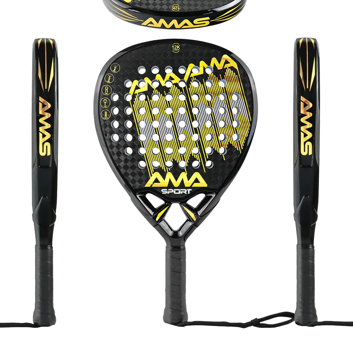 

AMASPORT Padel Rackets Top Quality Golden Color 12K Carbon Fiber Shiny Surface Professional Paleta De Padel with Wristband